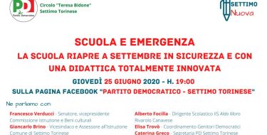 PD Settimo Torinese. Live Fb su Scuola ed emergenza con Francesco Verducci (25/06/2020 h 19,00)