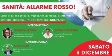 Sanità: allarme rosso! Ne discutiamo sabato 3 dicembre alla Ca’ de Pop di Arona