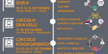 Partito Democratico Torino. Parte la Festa de L’Unità in tour (inaugurazione 10 settembre)