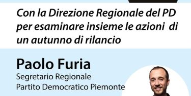 Pd Grugliasco. Incontro con il segretario regionale Paolo Furia (23 luglio 2020 ore 19,30)