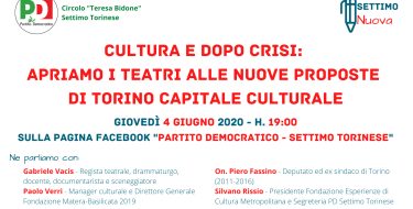 PD Settimo Torinese. Live su Cultura e dopo crisi (giovedì 4 giugno 2020 h 19,00)