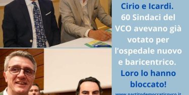 PD VCO su Ospedale unico: è la Regione a essere inconcludente, non il territorio