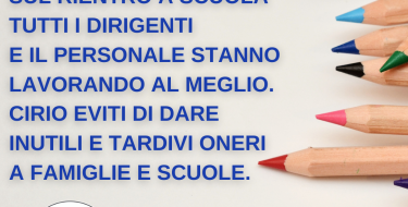 Furia-Rossa: Sul rientro a scuola tutti i dirigenti e il personale stanno lavorando al meglio. Cirio eviti di dare inutili e tardivi oneri a famiglie e scuole