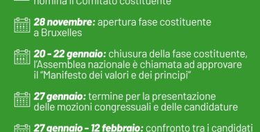 Percorso per il Congresso Costituente per il nuovo PD – Cronoprogramma